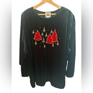 NWT C.S.T. Sport Holiday Christmas Velour LS Shirt Women's Size 3X Embroidered